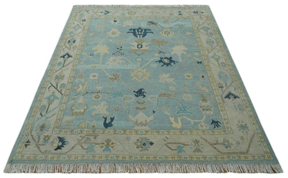 The Rug Decor Area Rug Custom Made Aqua, Ivory and Beige Hand knotted Oriental Oushak wool Area Rug Custom Made Aqua, Ivory and Beige Hand knotted Oriental Oushak wool Area Rug