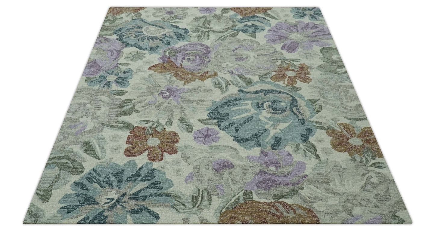 The Rug Decor Area Rug Custom Made Beautiful Ivory, Gray, Purple Flower Design Hand Tufted wool Area Rug Custom Made Beautiful Ivory, Gray, Purple Flower Design Hand Tufted wool Area Rug