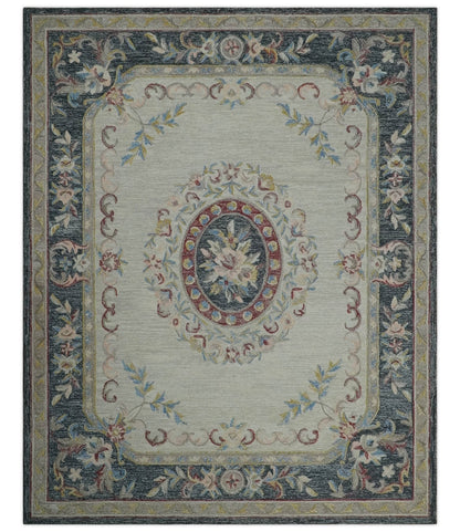 The Rug Decor Area Rug 8x10 Custom Made Beige and Charcoal Aubusson French design Hand Tufted wool Area Rug Custom Made Beige and Charcoal Aubusson French design Hand Tufted wool Area Rug