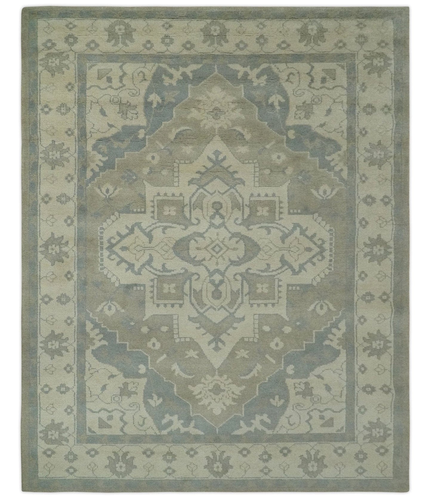The Rug Decor Area Rug 8x10 Custom Made Beige and Charcoal Traditional Heriz Medallion Hand Knotted wool Area Rug Custom Made Beige and Charcoal Traditional Heriz Medallion Hand Knotted wool Area Rug