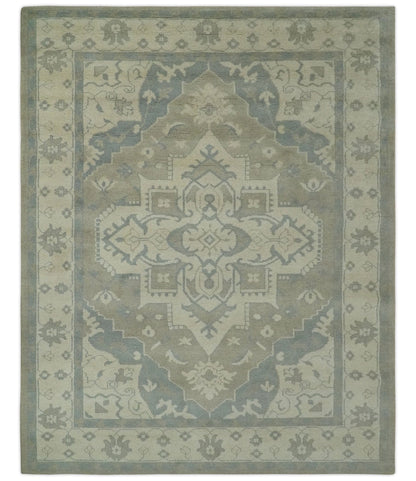 The Rug Decor Area Rug 8x10 Custom Made Beige and Charcoal Traditional Heriz Medallion Hand Knotted wool Area Rug Custom Made Beige and Charcoal Traditional Heriz Medallion Hand Knotted wool Area Rug
