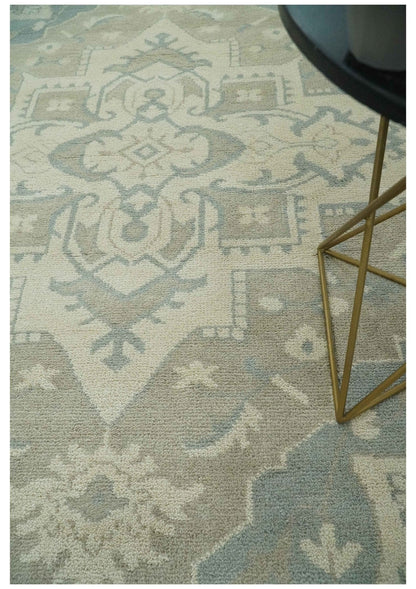 The Rug Decor Area Rug Custom Made Beige and Charcoal Traditional Heriz Medallion Hand Knotted wool Area Rug Custom Made Beige and Charcoal Traditional Heriz Medallion Hand Knotted wool Area Rug