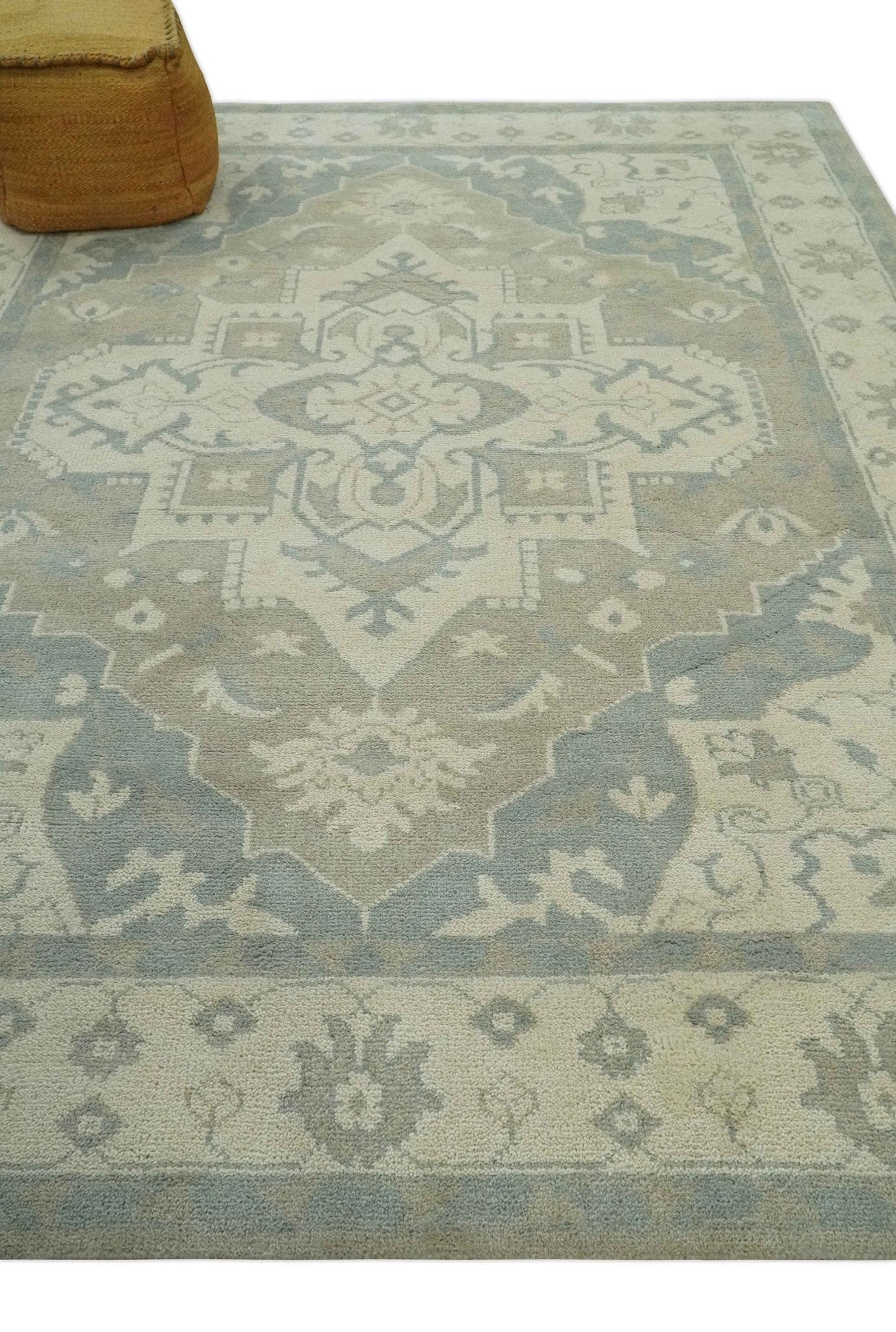 The Rug Decor Area Rug Custom Made Beige and Charcoal Traditional Heriz Medallion Hand Knotted wool Area Rug Custom Made Beige and Charcoal Traditional Heriz Medallion Hand Knotted wool Area Rug
