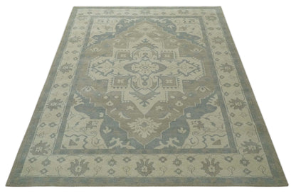 The Rug Decor Area Rug Custom Made Beige and Charcoal Traditional Heriz Medallion Hand Knotted wool Area Rug Custom Made Beige and Charcoal Traditional Heriz Medallion Hand Knotted wool Area Rug