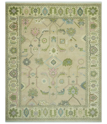 The Rug Decor Area Rug 8x10 Custom Made Beige and Green Hand Knotted Traditional Oriental Oushak wool area rug Custom Made Beige and Green Hand Knotted Traditional Oriental Oushak wool area rug