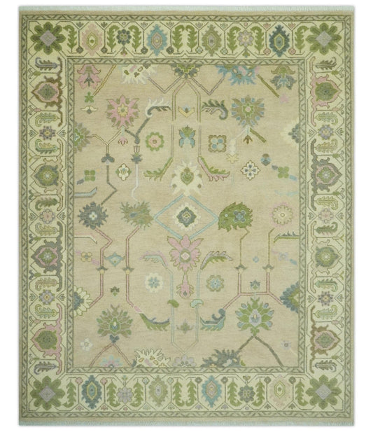 The Rug Decor Area Rug 8x10 Custom Made Beige and Green Hand Knotted Traditional Oriental Oushak wool area rug Custom Made Beige and Green Hand Knotted Traditional Oriental Oushak wool area rug