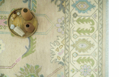 The Rug Decor Area Rug Custom Made Beige and Green Hand Knotted Traditional Oriental Oushak wool area rug Custom Made Beige and Green Hand Knotted Traditional Oriental Oushak wool area rug