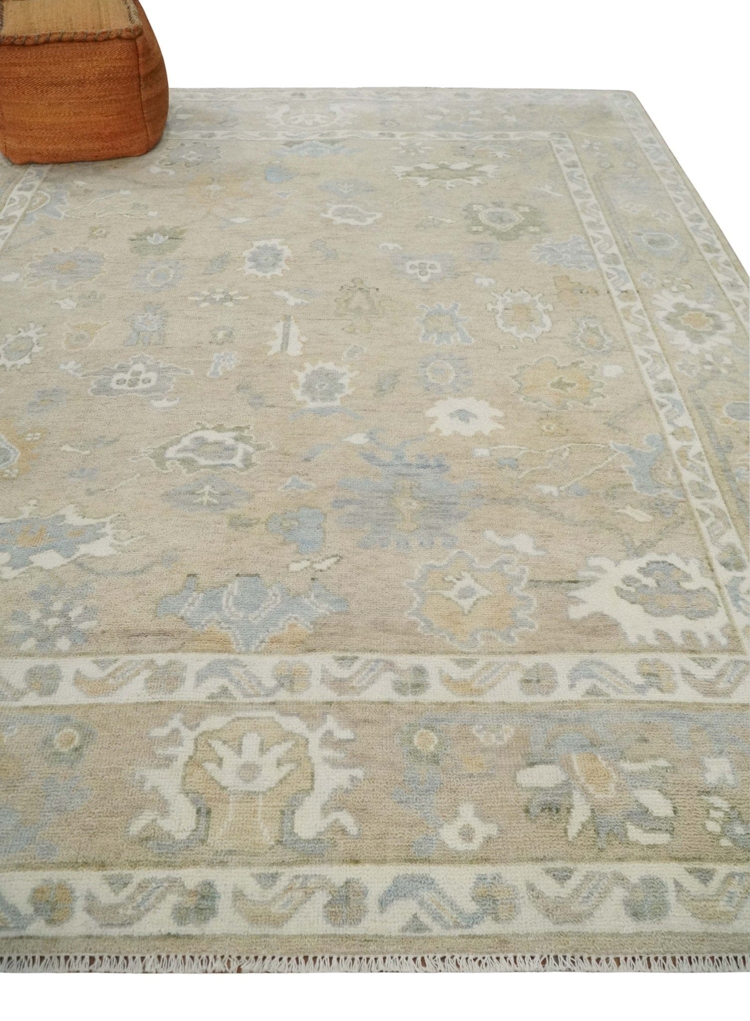The Rug Decor Area Rug Custom Made Beige and Ivory Hand Knotted Traditional Oushak Wool Area Rug Custom Made Beige and Ivory Hand Knotted Traditional Oushak Wool Area Rug