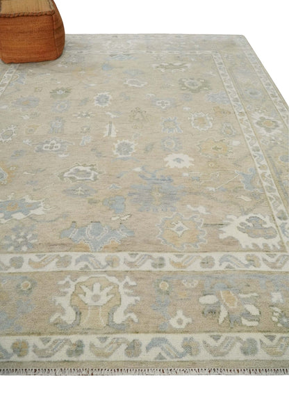 The Rug Decor Area Rug Custom Made Beige and Ivory Hand Knotted Traditional Oushak Wool Area Rug Custom Made Beige and Ivory Hand Knotted Traditional Oushak Wool Area Rug