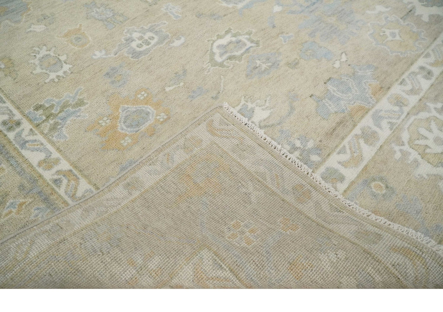 The Rug Decor Area Rug Custom Made Beige and Ivory Hand Knotted Traditional Oushak Wool Area Rug Custom Made Beige and Ivory Hand Knotted Traditional Oushak Wool Area Rug