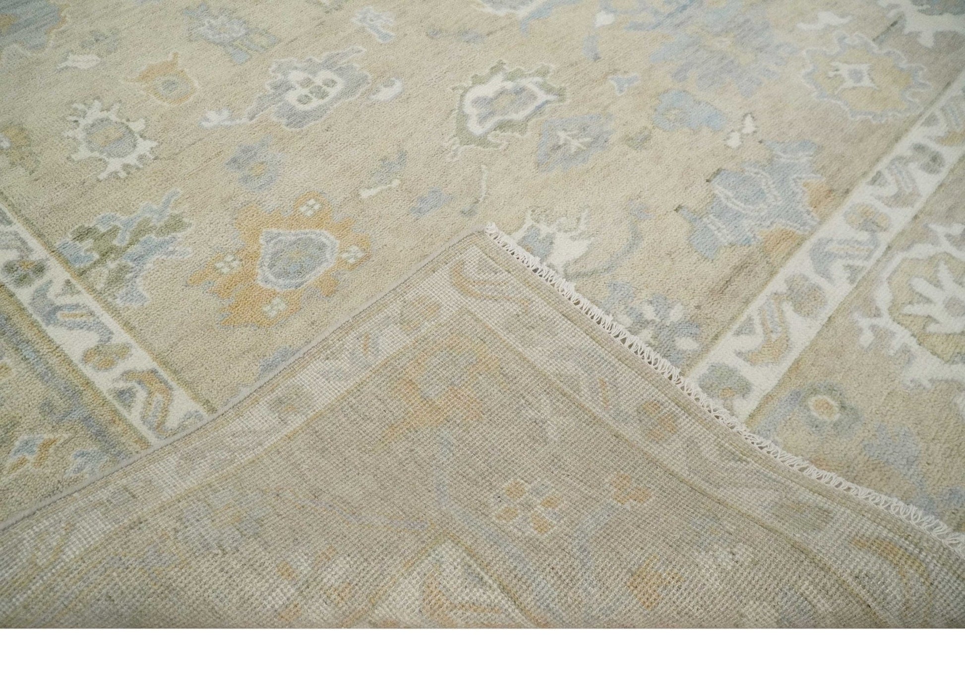 The Rug Decor Area Rug Custom Made Beige and Ivory Hand Knotted Traditional Oushak Wool Area Rug Custom Made Beige and Ivory Hand Knotted Traditional Oushak Wool Area Rug