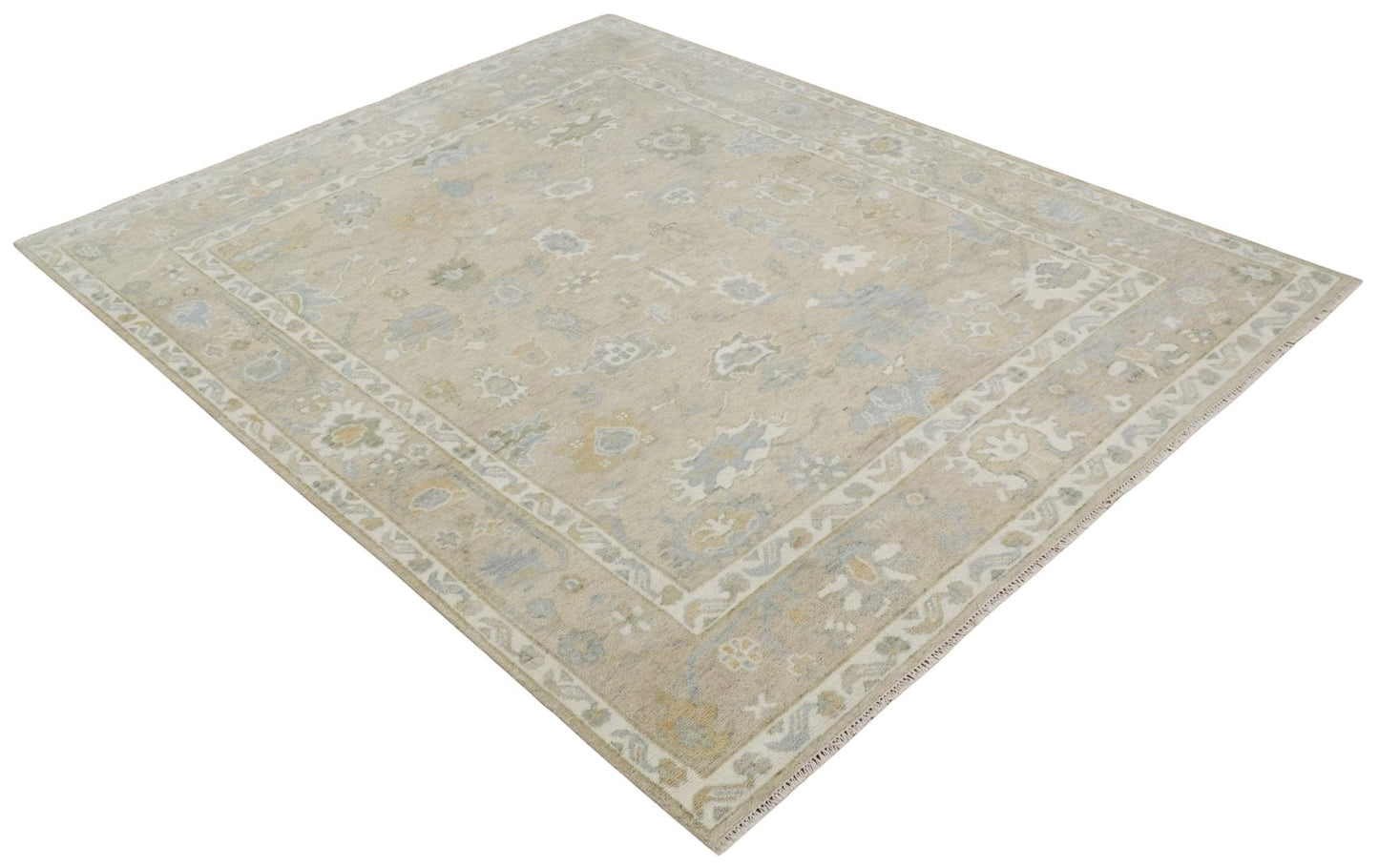 The Rug Decor Area Rug Custom Made Beige and Ivory Hand Knotted Traditional Oushak Wool Area Rug Custom Made Beige and Ivory Hand Knotted Traditional Oushak Wool Area Rug