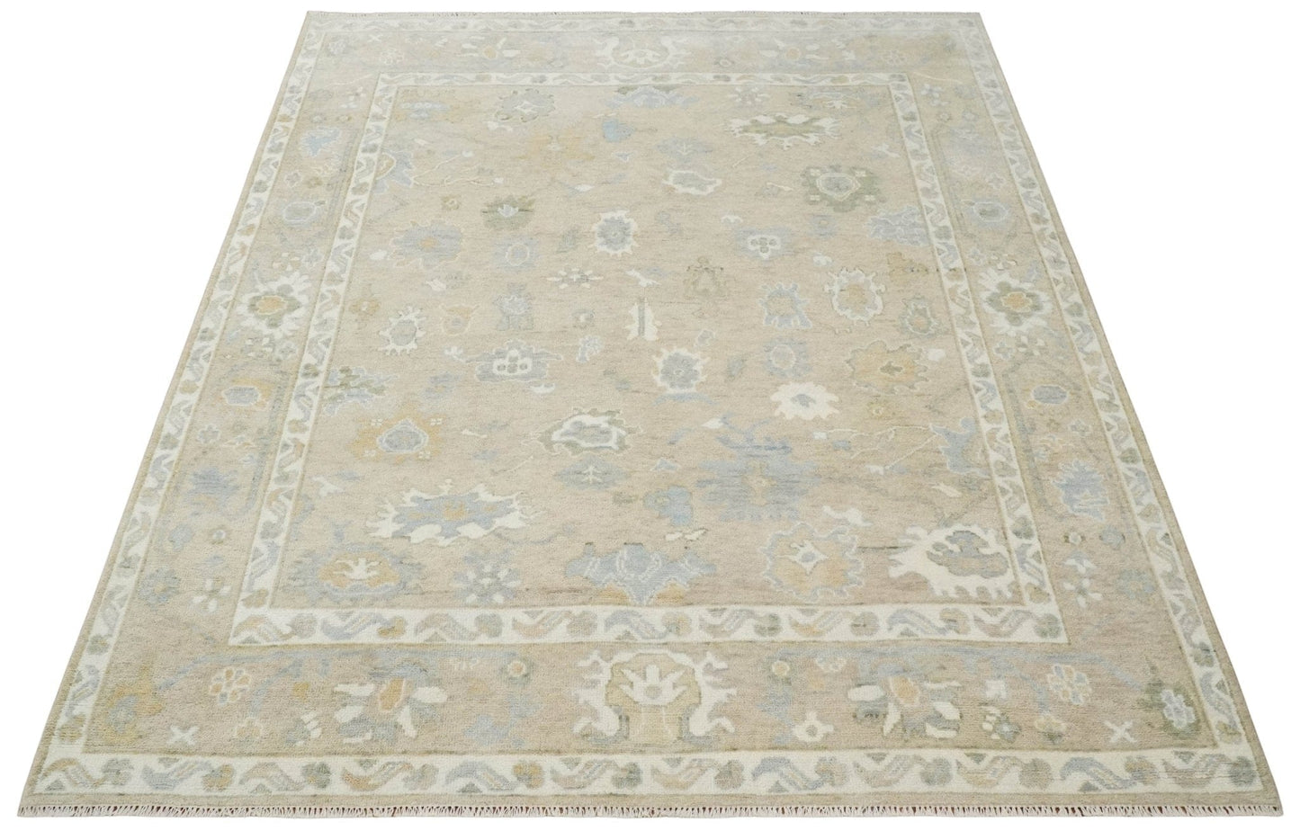 The Rug Decor Area Rug Custom Made Beige and Ivory Hand Knotted Traditional Oushak Wool Area Rug Custom Made Beige and Ivory Hand Knotted Traditional Oushak Wool Area Rug