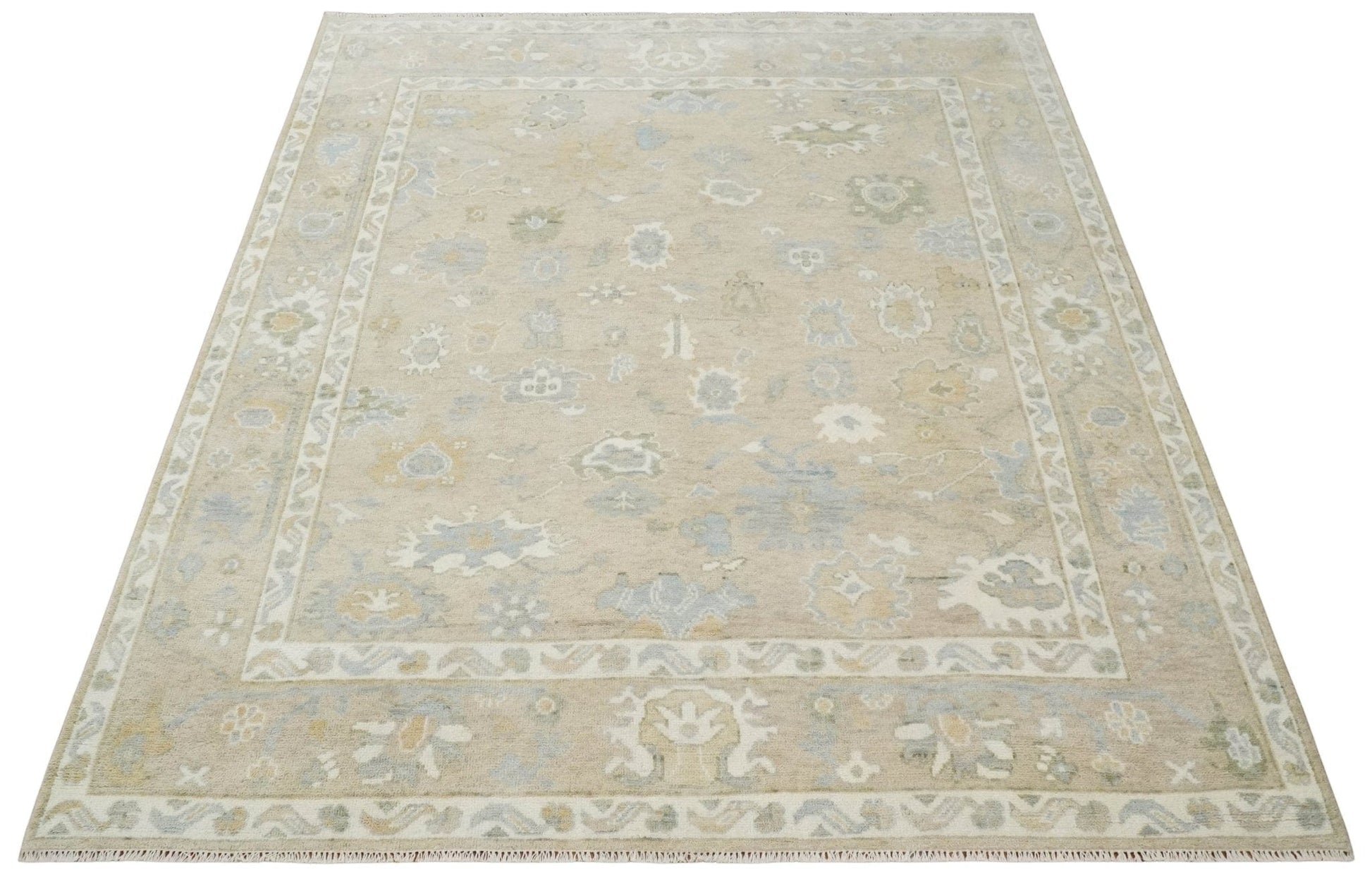 The Rug Decor Area Rug Custom Made Beige and Ivory Hand Knotted Traditional Oushak Wool Area Rug Custom Made Beige and Ivory Hand Knotted Traditional Oushak Wool Area Rug