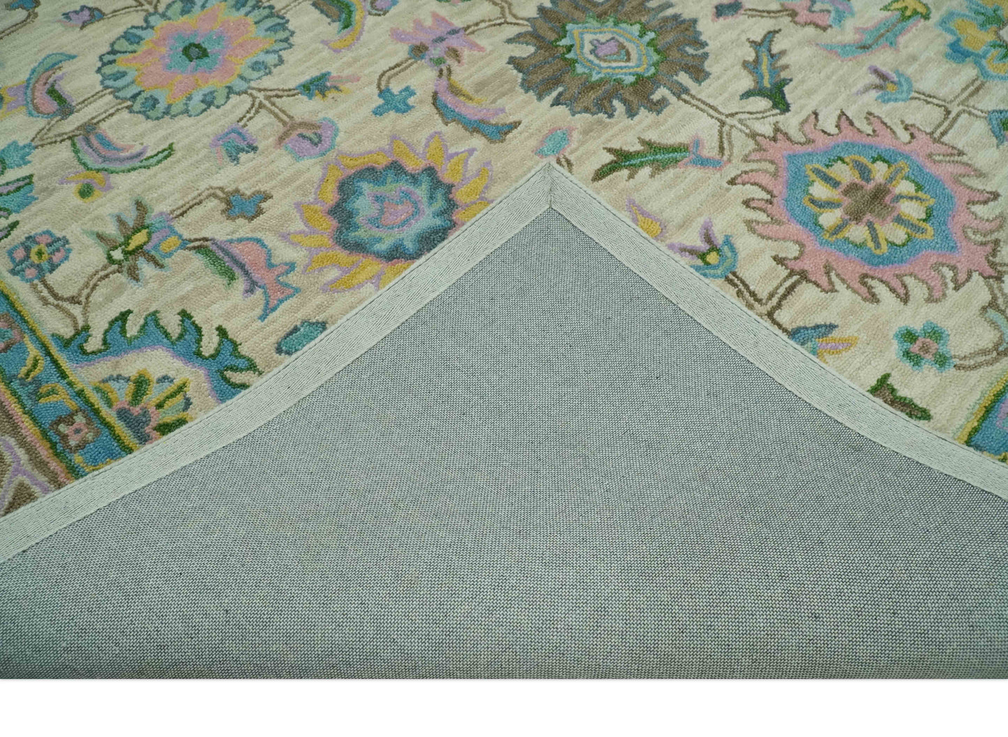 The Rug Decor Area Rug Custom Made Beige, Blue and Purple Traditional Floral Hand Tufted wool rug Custom Made Beige, Blue and Purple Traditional Floral Hand Tufted wool rug