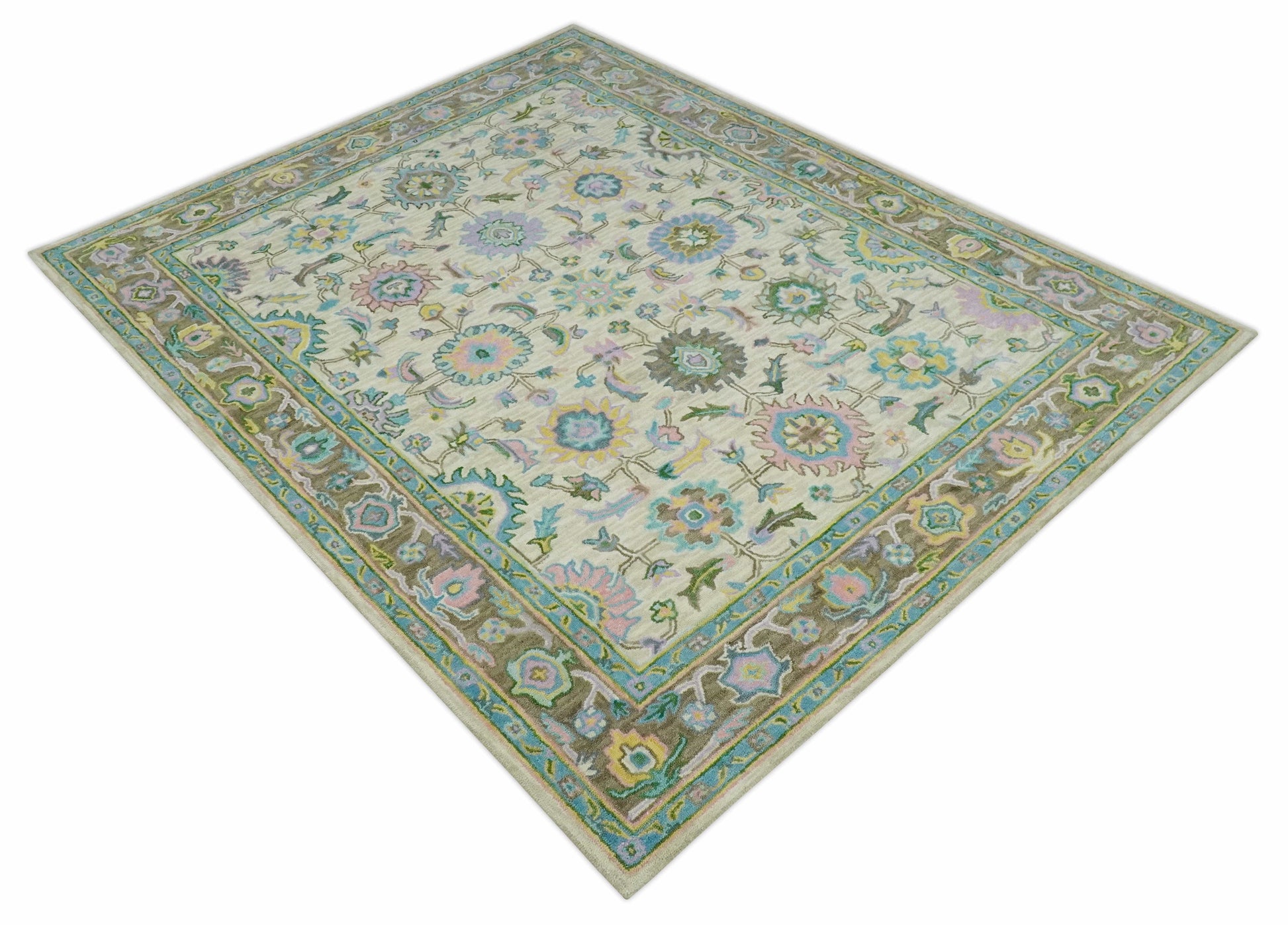 The Rug Decor Area Rug Custom Made Beige, Blue and Purple Traditional Floral Hand Tufted wool rug Custom Made Beige, Blue and Purple Traditional Floral Hand Tufted wool rug