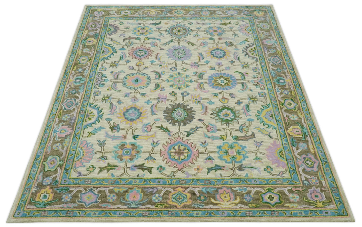 The Rug Decor Area Rug Custom Made Beige, Blue and Purple Traditional Floral Hand Tufted wool rug Custom Made Beige, Blue and Purple Traditional Floral Hand Tufted wool rug
