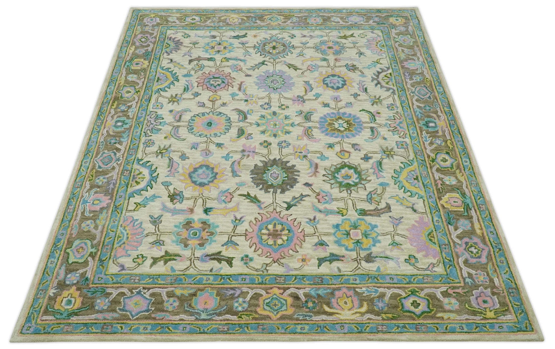The Rug Decor Area Rug Custom Made Beige, Blue and Purple Traditional Floral Hand Tufted wool rug Custom Made Beige, Blue and Purple Traditional Floral Hand Tufted wool rug