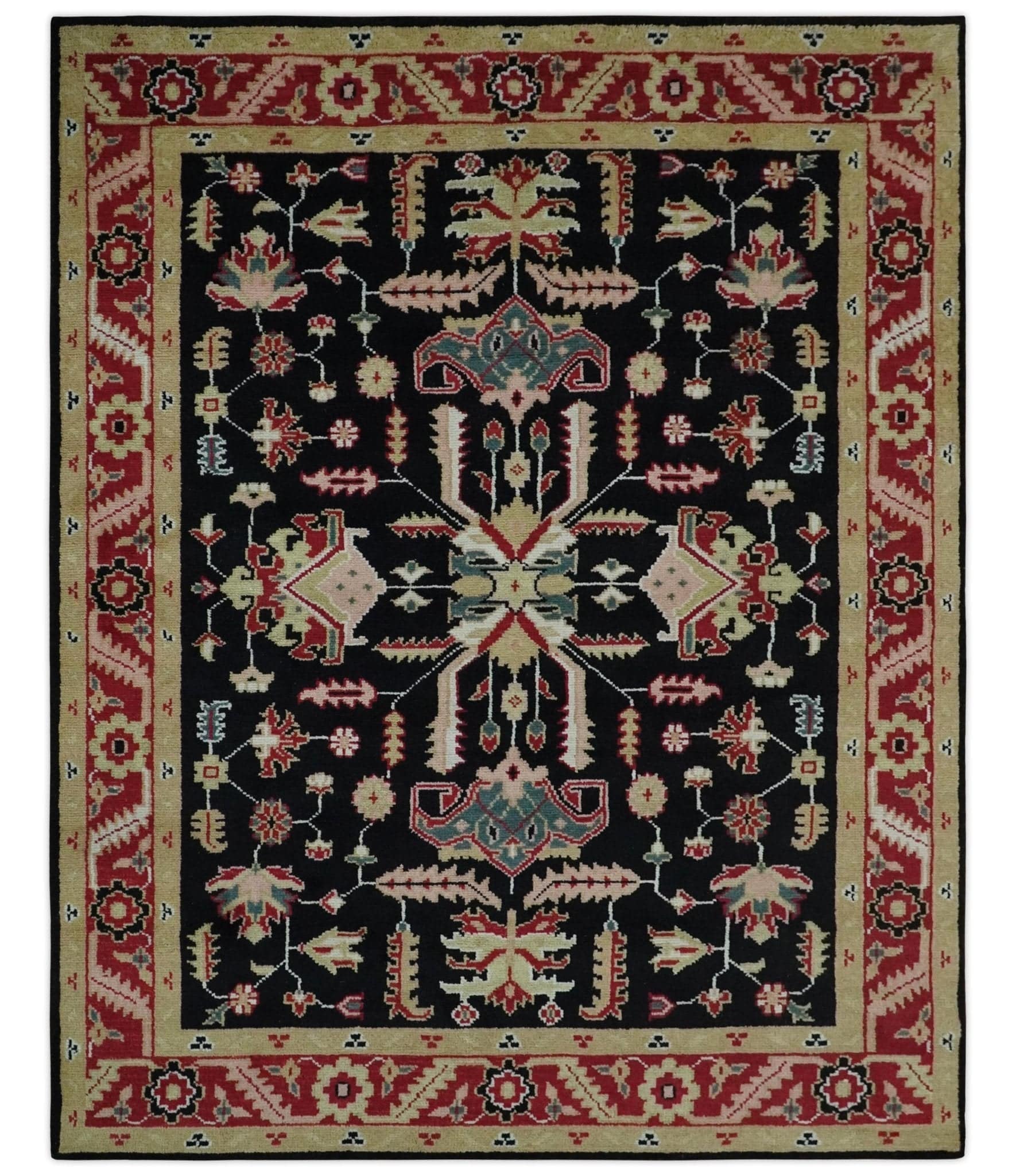 The Rug Decor Area Rug 8x10 Custom Made Black, Rust, and Olive Traditional Oriental Hand Knotted Wool Area Rug Custom Made Black, Rust, and Olive Traditional Oriental Hand Knotted Wool Area Rug