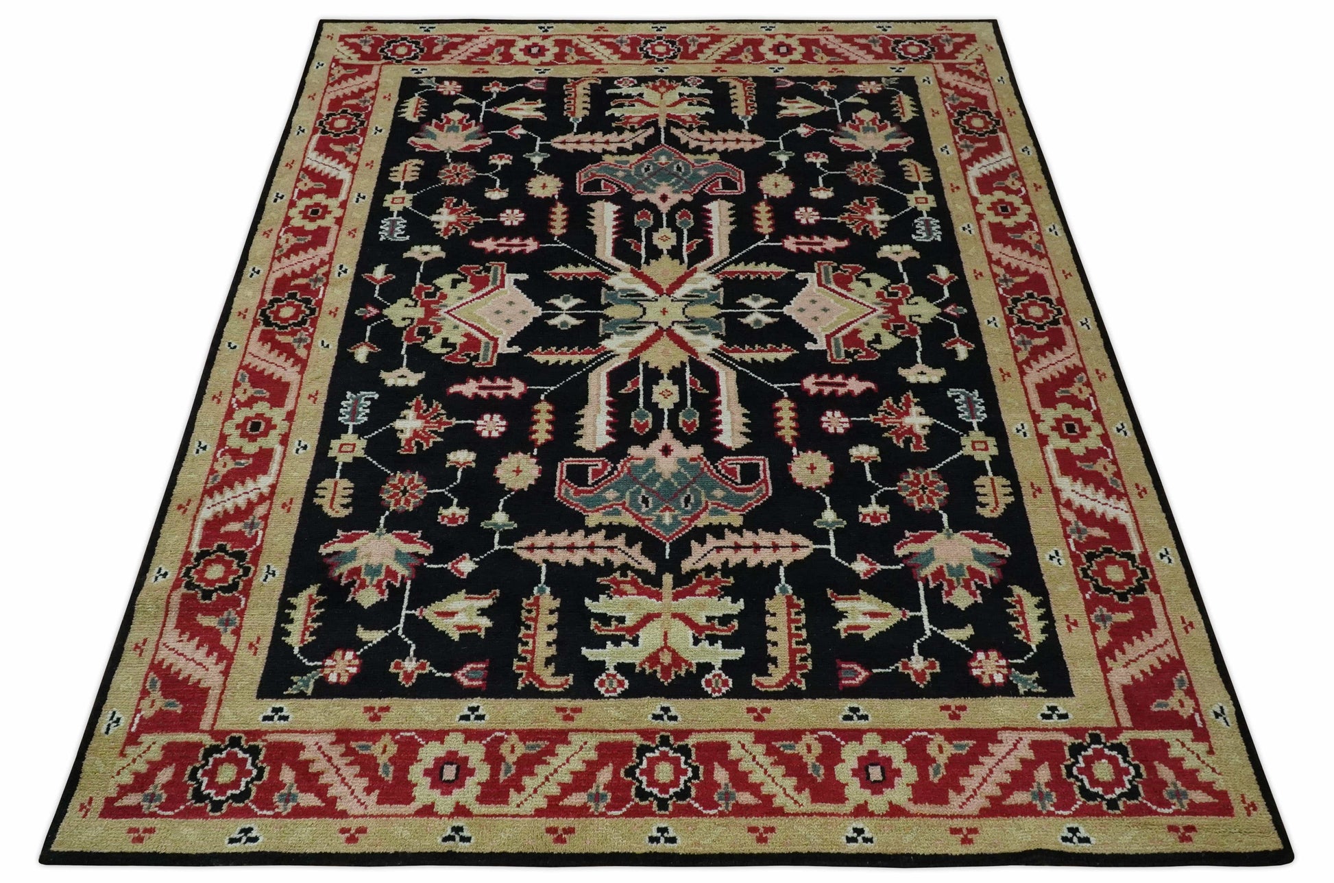 The Rug Decor Area Rug Custom Made Black, Rust, and Olive Traditional Oriental Hand Knotted Wool Area Rug Custom Made Black, Rust, and Olive Traditional Oriental Hand Knotted Wool Area Rug