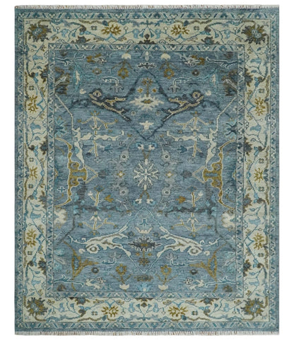 The Rug Decor Area Rug 8x10 Custom Made Blue and Ivory Antique Style Hand knotted Oriental Oushak wool Area Rug Custom Made Blue and Ivory Antique Style Hand knotted Oriental Oushak wool Area Rug