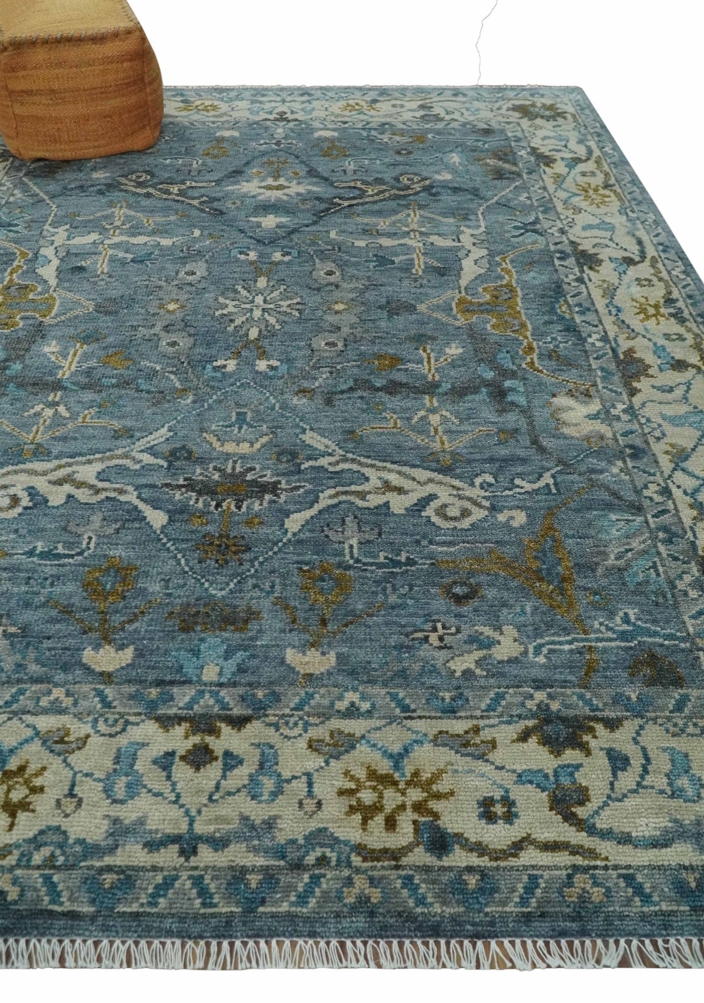 The Rug Decor Area Rug Custom Made Blue and Ivory Antique Style Hand knotted Oriental Oushak wool Area Rug Custom Made Blue and Ivory Antique Style Hand knotted Oriental Oushak wool Area Rug