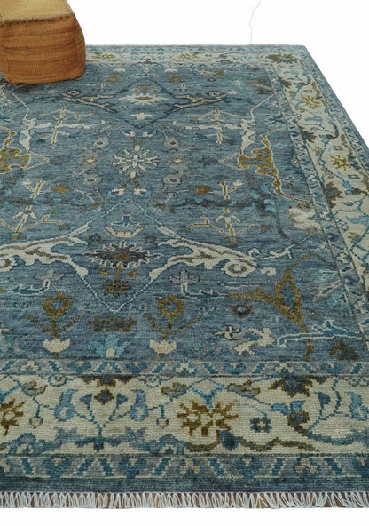 The Rug Decor Area Rug Custom Made Blue and Ivory Antique Style Hand knotted Oriental Oushak wool Area Rug Custom Made Blue and Ivory Antique Style Hand knotted Oriental Oushak wool Area Rug
