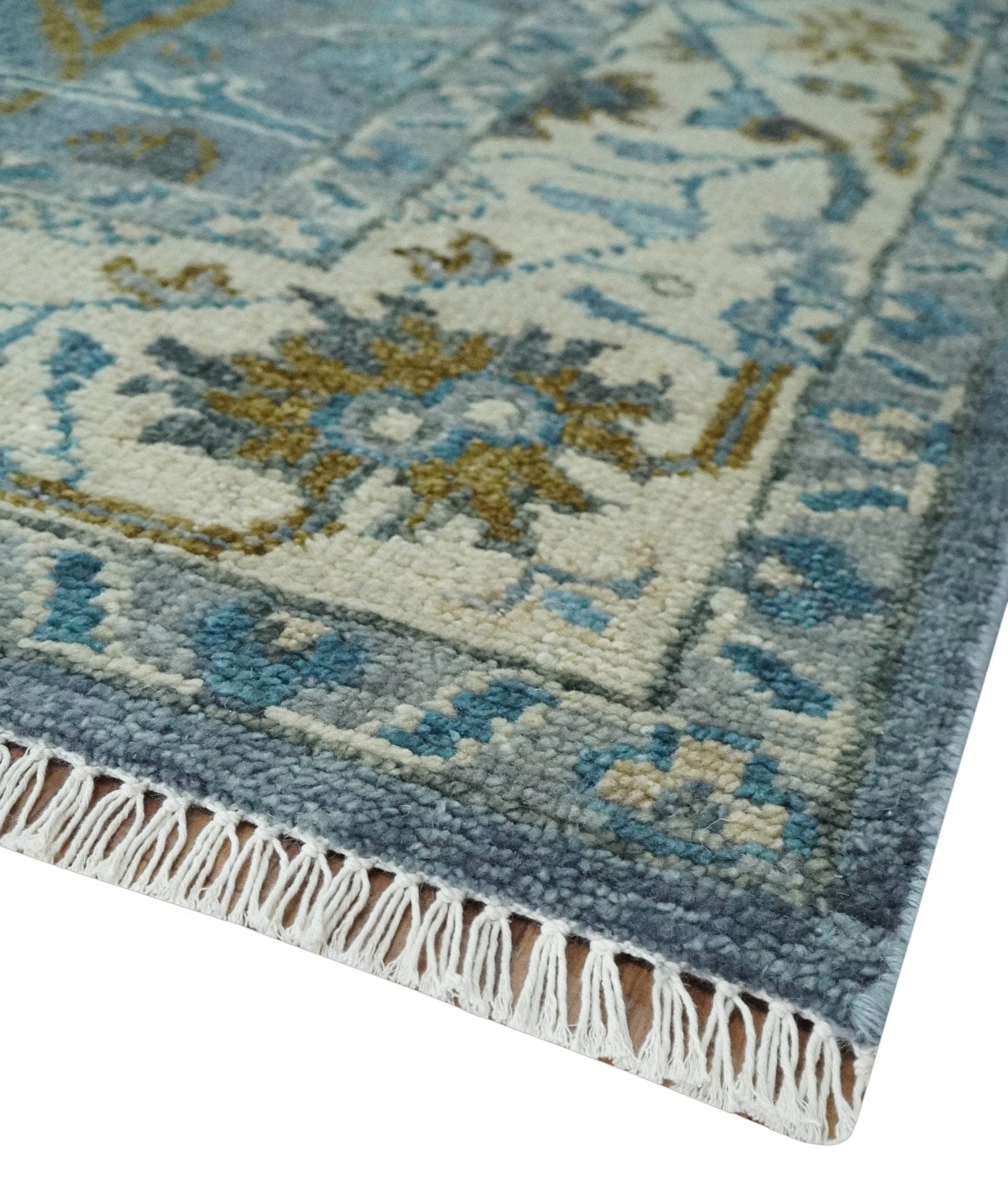 The Rug Decor Area Rug Custom Made Blue and Ivory Antique Style Hand knotted Oriental Oushak wool Area Rug Custom Made Blue and Ivory Antique Style Hand knotted Oriental Oushak wool Area Rug