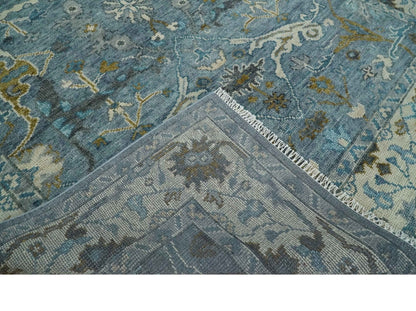 The Rug Decor Area Rug Custom Made Blue and Ivory Antique Style Hand knotted Oriental Oushak wool Area Rug Custom Made Blue and Ivory Antique Style Hand knotted Oriental Oushak wool Area Rug