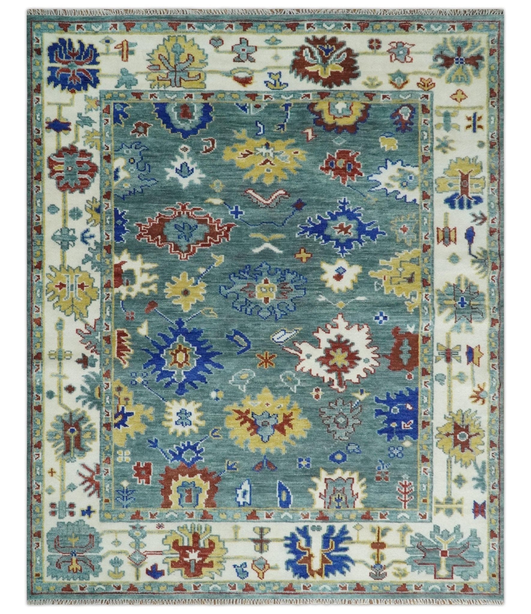 The Rug Decor Area Rug 8x10 Custom Made Blue and Ivory Colorful Hand knotted Traditional Oushak wool Area Rug Custom Made Blue and Ivory Colorful Hand knotted Traditional Oushak wool Area Rug