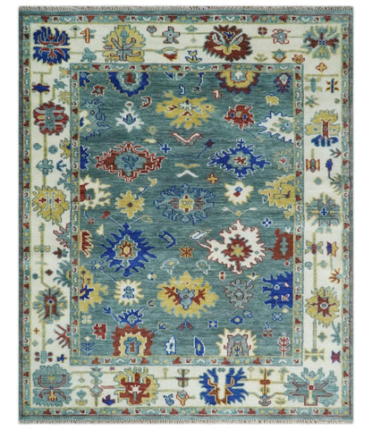 The Rug Decor Area Rug 8x10 Custom Made Blue and Ivory Colorful Hand knotted Traditional Oushak wool Area Rug Custom Made Blue and Ivory Colorful Hand knotted Traditional Oushak wool Area Rug