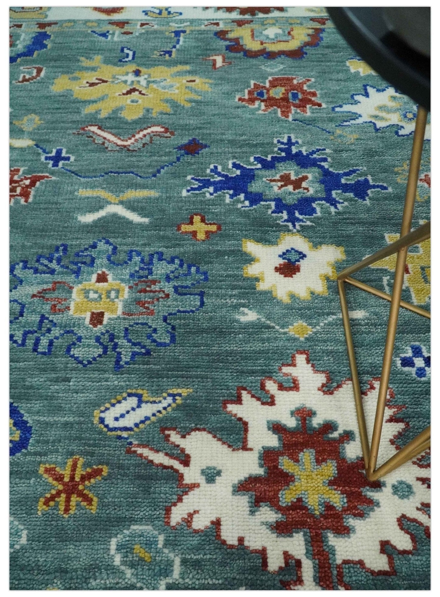 The Rug Decor Area Rug Custom Made Blue and Ivory Colorful Hand knotted Traditional Oushak wool Area Rug Custom Made Blue and Ivory Colorful Hand knotted Traditional Oushak wool Area Rug