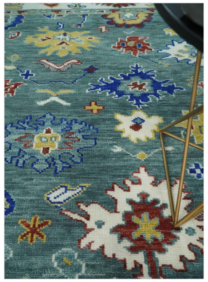 The Rug Decor Area Rug Custom Made Blue and Ivory Colorful Hand knotted Traditional Oushak wool Area Rug Custom Made Blue and Ivory Colorful Hand knotted Traditional Oushak wool Area Rug