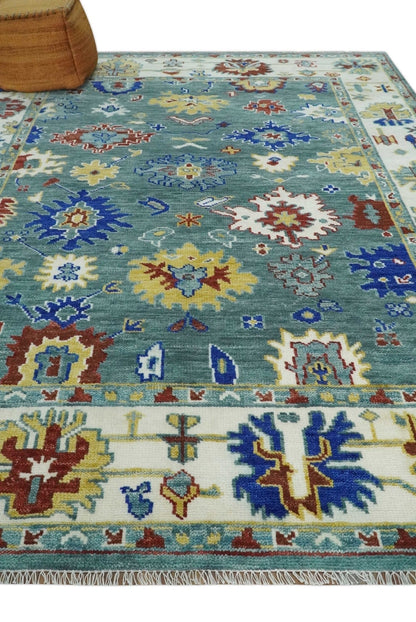 The Rug Decor Area Rug Custom Made Blue and Ivory Colorful Hand knotted Traditional Oushak wool Area Rug Custom Made Blue and Ivory Colorful Hand knotted Traditional Oushak wool Area Rug