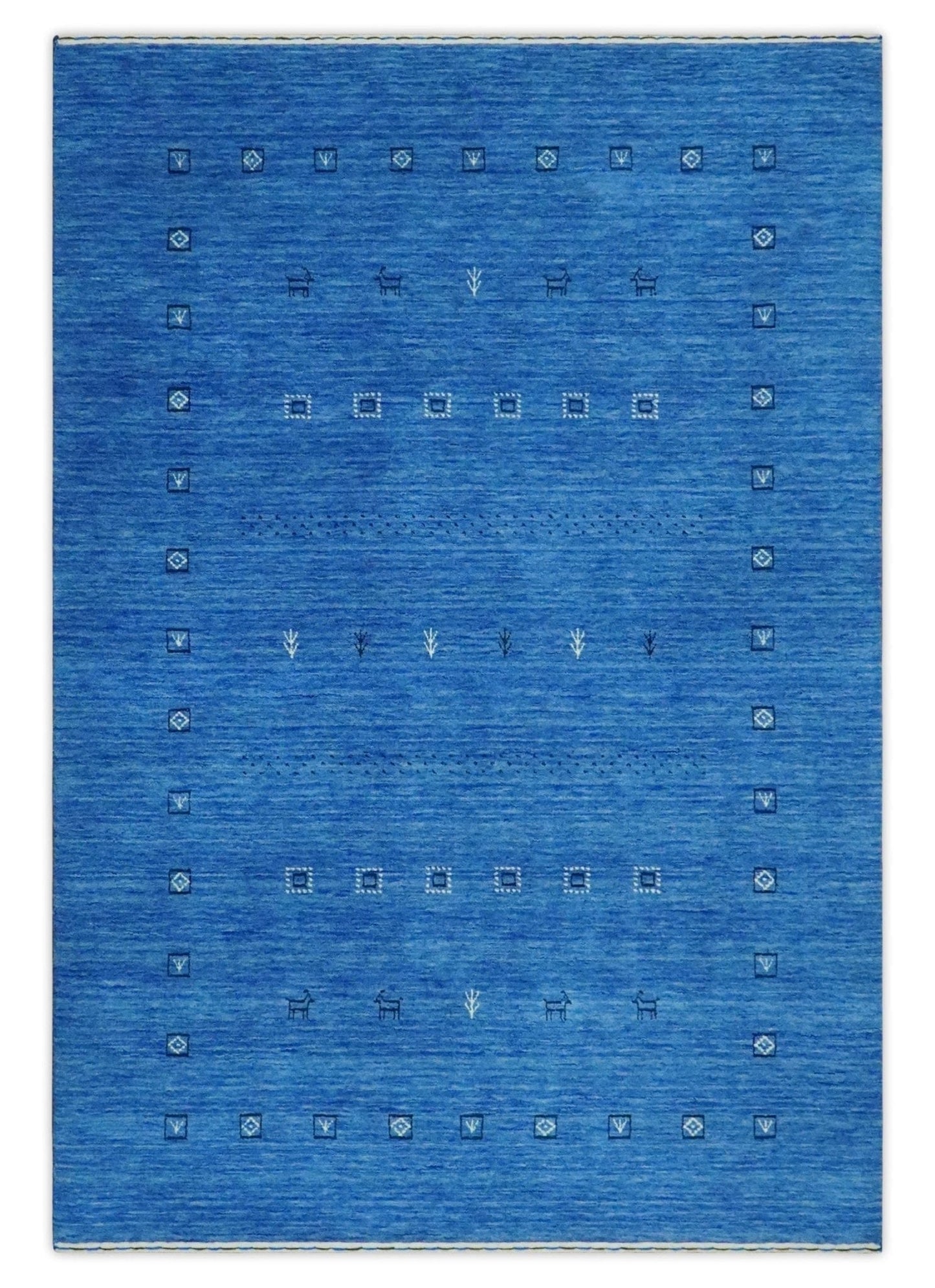 The Rug Decor Area Rug Custom Made Blue and Ivory Stripes Design Hand loom wool Area Rug Custom Made Blue and Ivory Stripes Design Hand loom wool Area Rug