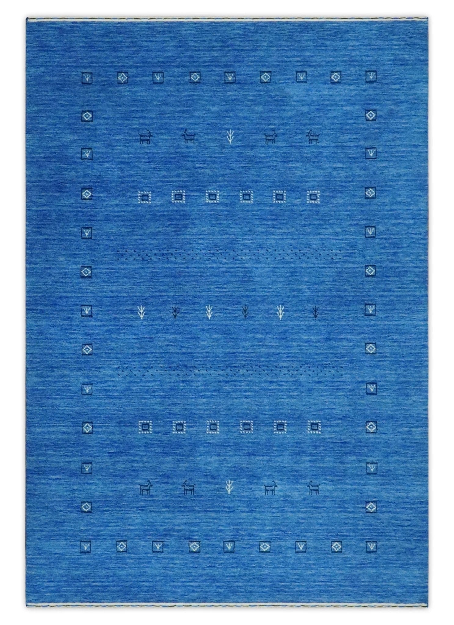 The Rug Decor Area Rug Custom Made Blue and Ivory Stripes Design Hand loom wool Area Rug Custom Made Blue and Ivory Stripes Design Hand loom wool Area Rug