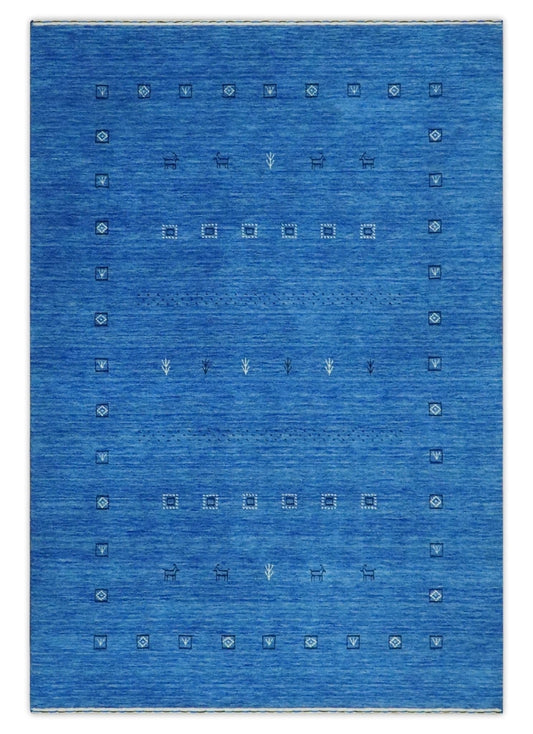 The Rug Decor Area Rug Custom Made Blue and Ivory Stripes Design Hand loom wool Area Rug Custom Made Blue and Ivory Stripes Design Hand loom wool Area Rug