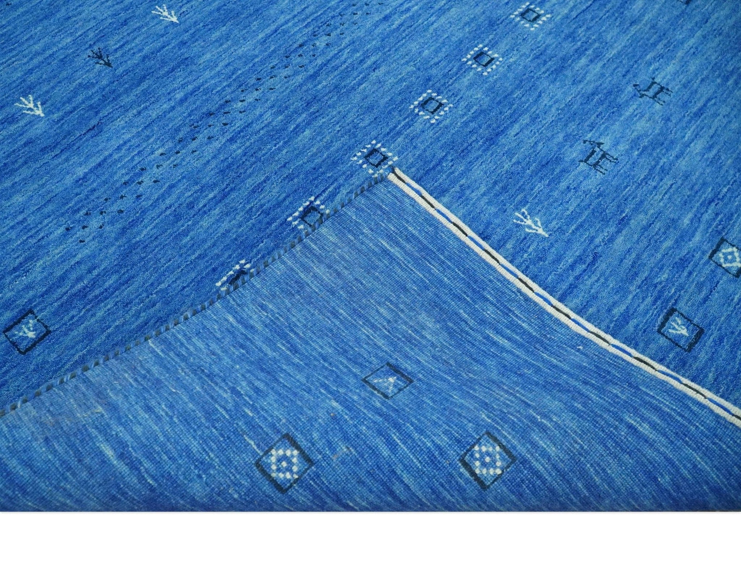 The Rug Decor Area Rug Custom Made Blue and Ivory Stripes Design Hand loom wool Area Rug Custom Made Blue and Ivory Stripes Design Hand loom wool Area Rug