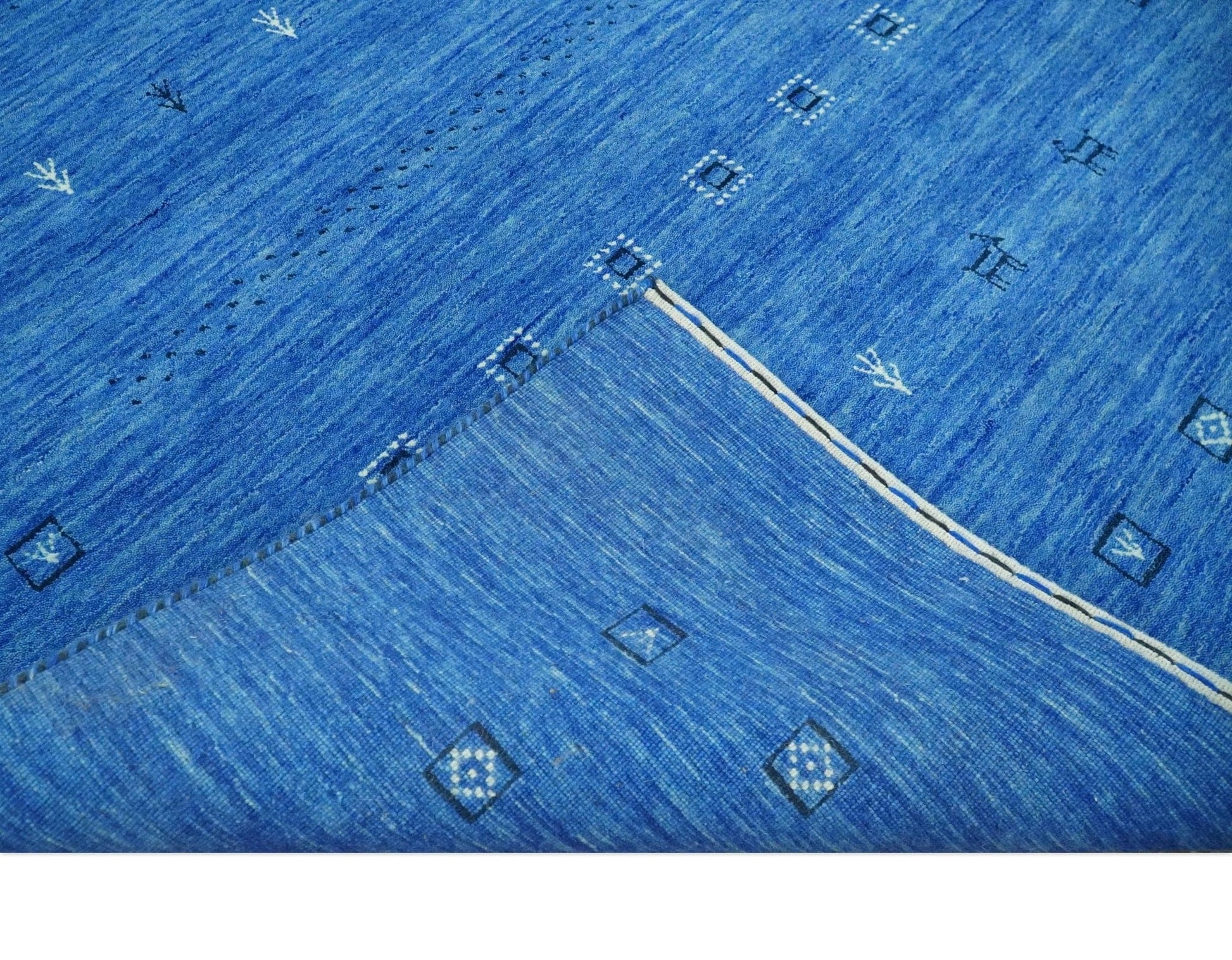 The Rug Decor Area Rug Custom Made Blue and Ivory Stripes Design Hand loom wool Area Rug Custom Made Blue and Ivory Stripes Design Hand loom wool Area Rug