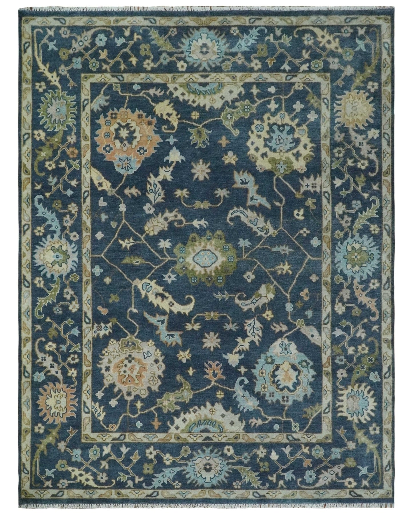 The Rug Decor Area Rug 9.3x11.10 Custom Made Blue, Beige and Green Multi size Hand knotted Traditional Oushak Wool Area Rug Custom Made Blue, Beige and Green Multi size Hand knotted Traditional Oushak Wool Area Rug
