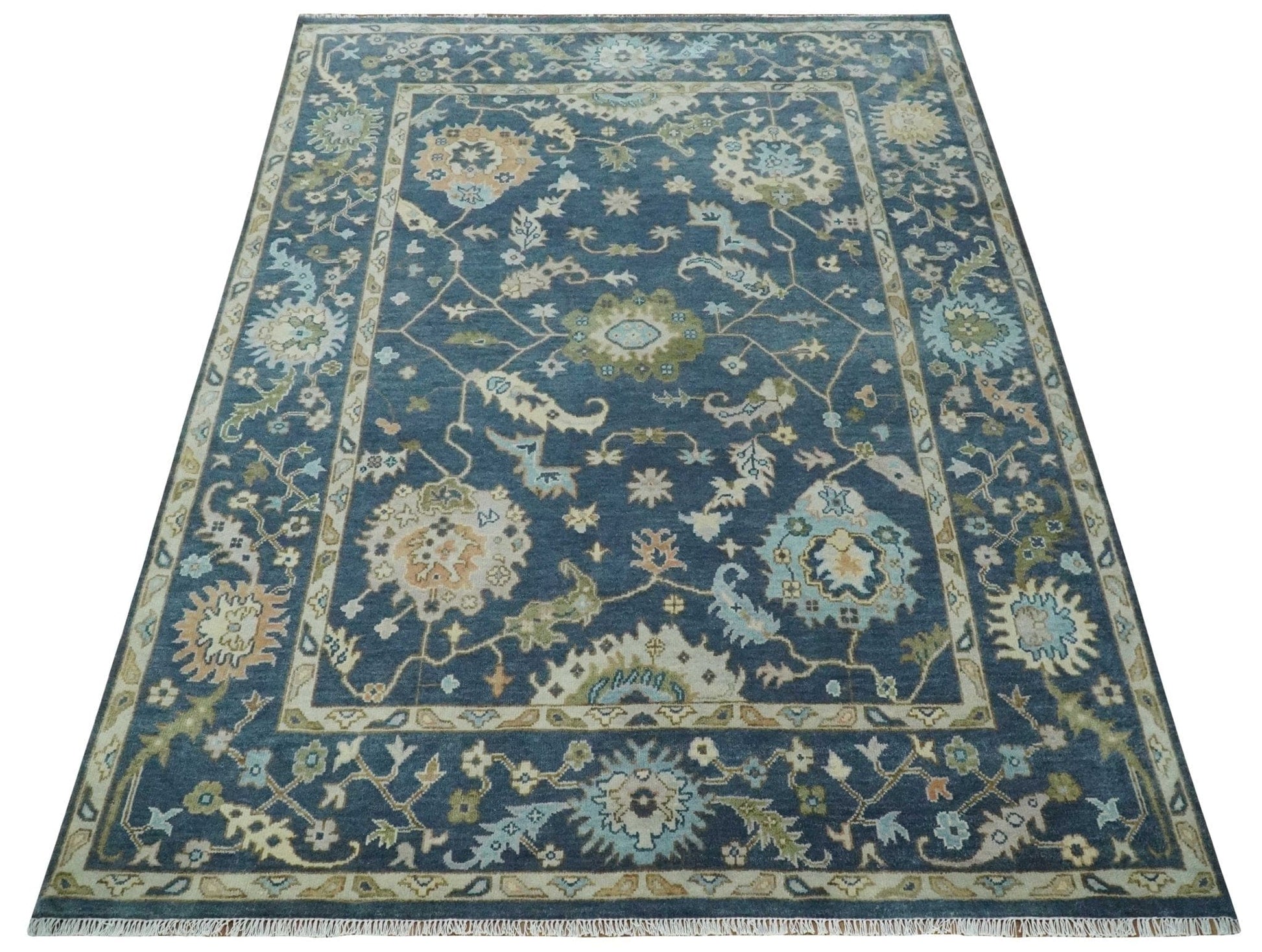 The Rug Decor Area Rug Custom Made Blue, Beige and Green Multi size Hand knotted Traditional Oushak Wool Area Rug Custom Made Blue, Beige and Green Multi size Hand knotted Traditional Oushak Wool Area Rug