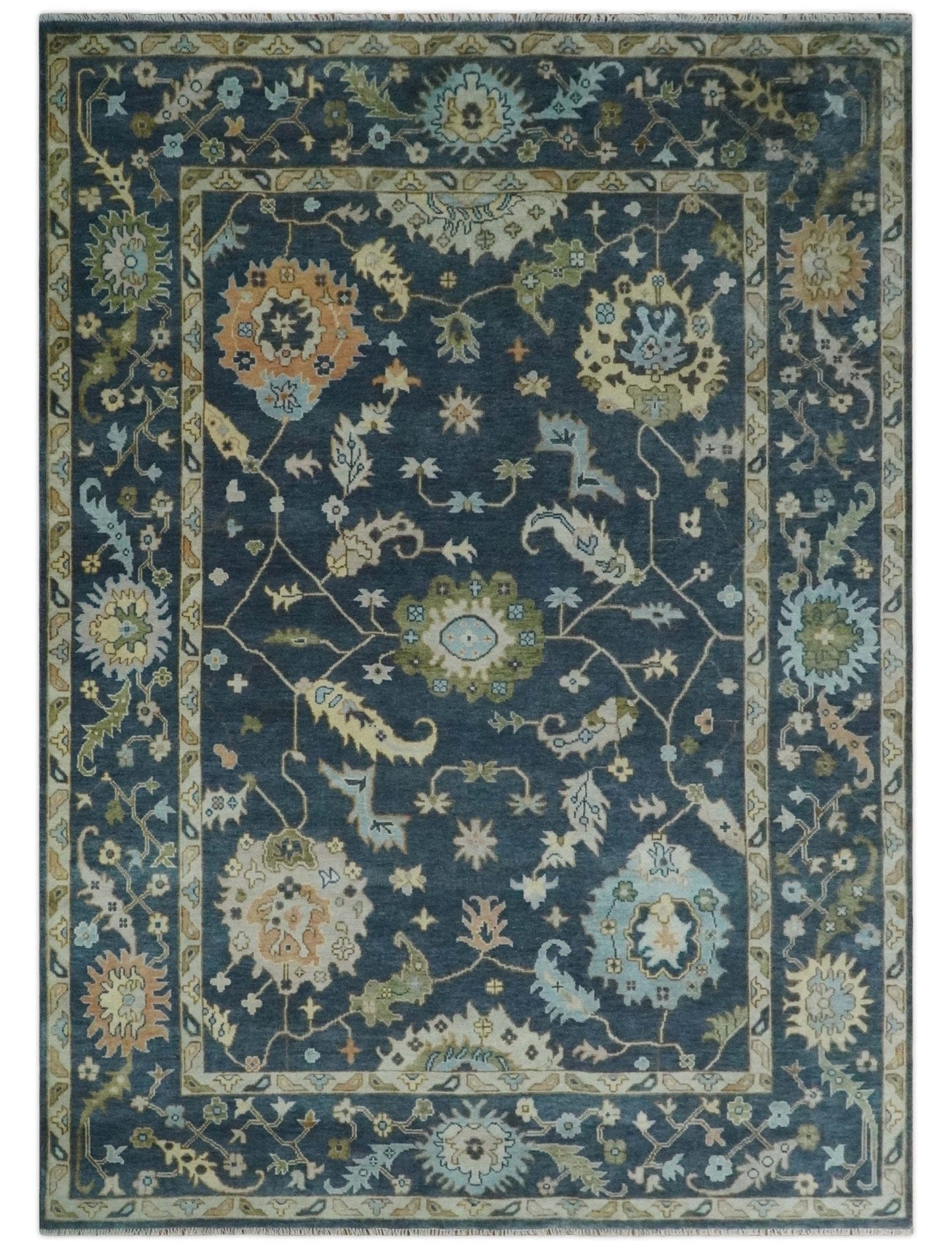 The Rug Decor Area Rug 10.3x13.8 Custom Made Blue, Beige and Green Multi size Hand knotted Traditional Oushak Wool Area Rug Custom Made Blue, Beige and Green Multi size Hand knotted Traditional Oushak Wool Area Rug