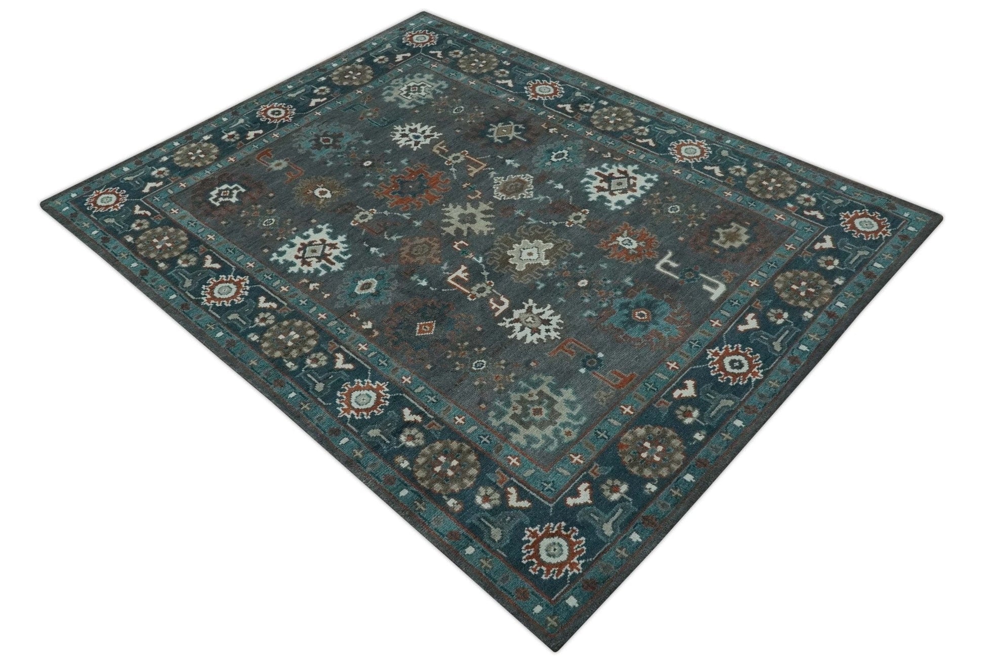 The Rug Decor Area Rug Custom Made Charcoal and Teal Hand knotted Traditional Oushak wool area rug Custom Made Charcoal and Teal Hand knotted Traditional Oushak wool area rug