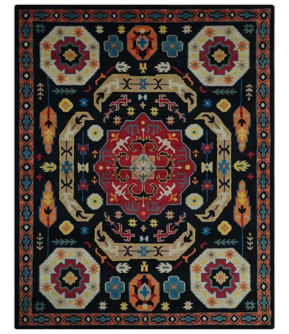 The Rug Decor Area Rug 8x10 Custom Made Colorful Black, Maroon and Beige Traditional Mamluk Design wool Rug Custom Made Colorful Black, Maroon and Beige Traditional Mamluk Design wool Rug