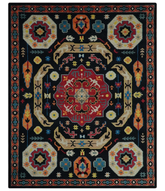 The Rug Decor Area Rug 8x10 Custom Made Colorful Black, Maroon and Beige Traditional Mamluk Design wool Rug Custom Made Colorful Black, Maroon and Beige Traditional Mamluk Design wool Rug