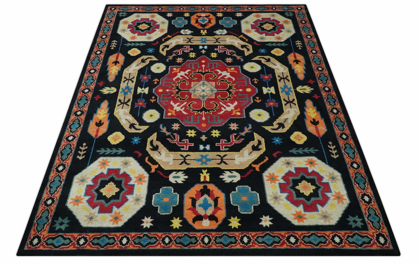 The Rug Decor Area Rug Custom Made Colorful Black, Maroon and Beige Traditional Mamluk Design wool Rug Custom Made Colorful Black, Maroon and Beige Traditional Mamluk Design wool Rug