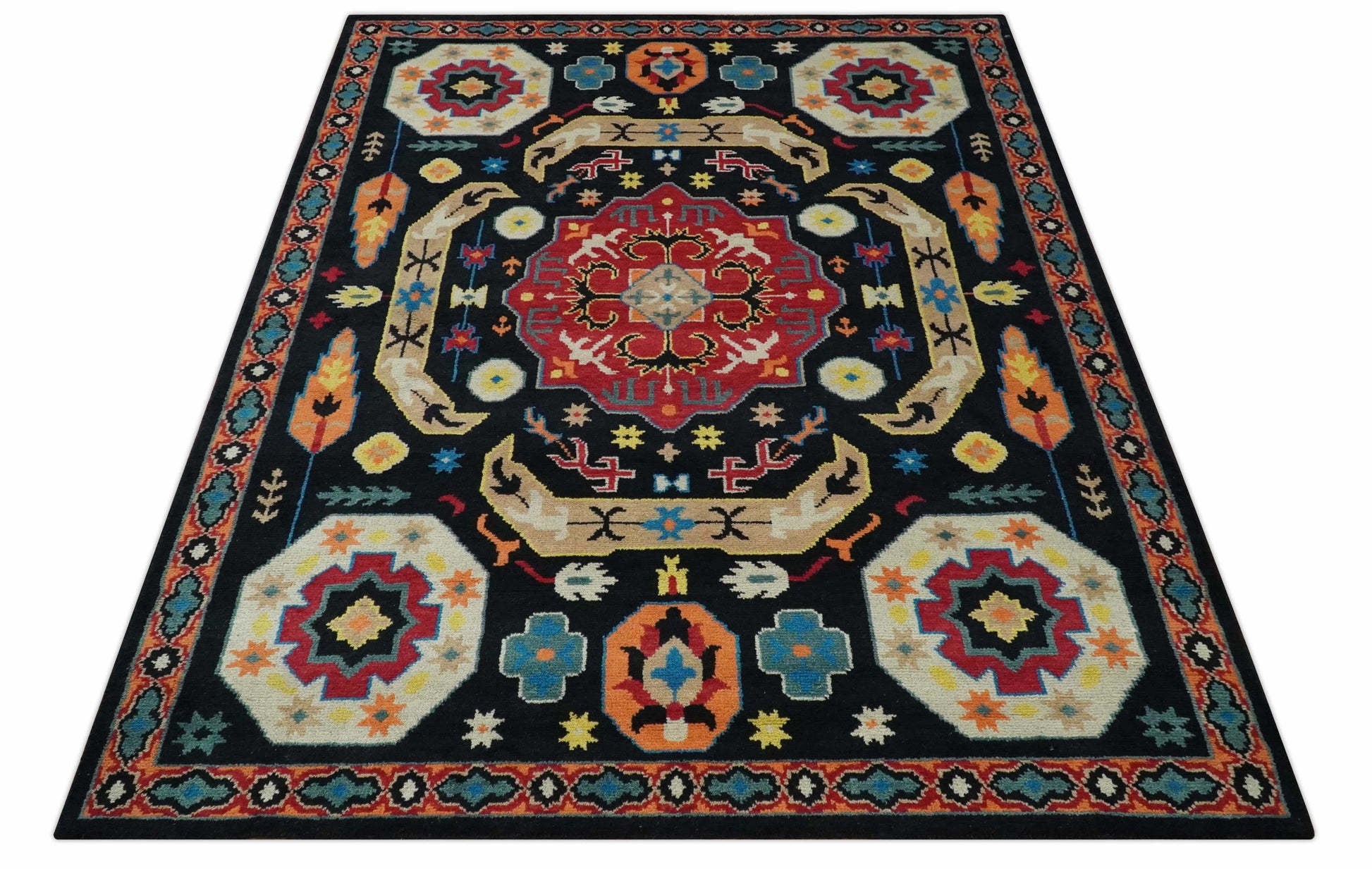 The Rug Decor Area Rug Custom Made Colorful Black, Maroon and Beige Traditional Mamluk Design wool Rug Custom Made Colorful Black, Maroon and Beige Traditional Mamluk Design wool Rug