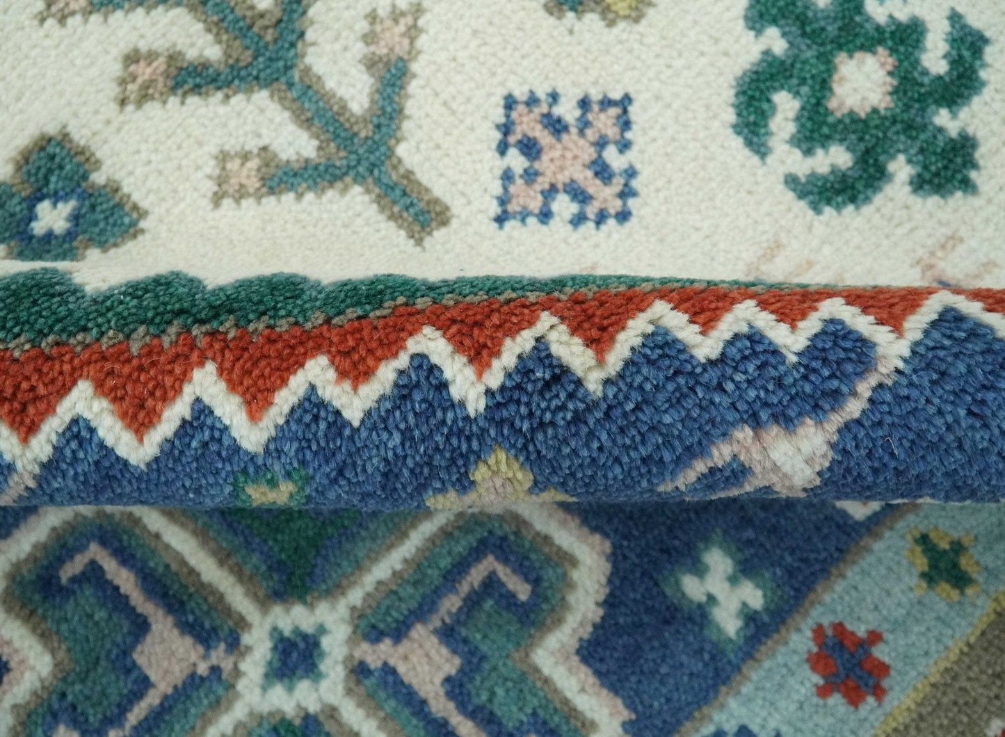 The Rug Decor Area Rug Custom Made Colorful Ivory, Blue, Brown and Teal Hand Knotted Traditional Heriz size wool Area Rug Custom Made Colorful Ivory, Blue, Brown and Teal Hand Knotted Traditional Heriz size wool Area Rug