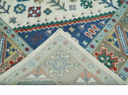 The Rug Decor Area Rug Custom Made Colorful Ivory, Blue, Brown and Teal Hand Knotted Traditional Heriz size wool Area Rug Custom Made Colorful Ivory, Blue, Brown and Teal Hand Knotted Traditional Heriz size wool Area Rug