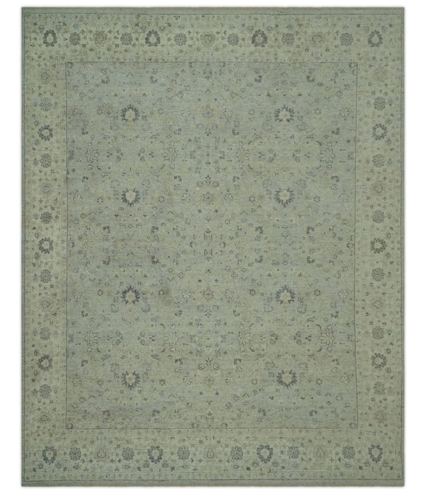 The Rug Decor Area Rug 8x10 Custom Made Distress Finished Beige, Silver and Charcoal Traditional Wool Rug Custom Made Distress Finished Beige, Silver and Charcoal Traditional Wool Rug